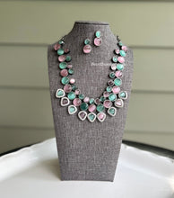 Load image into Gallery viewer, Mint pink German silver Heavy Stone Glass beads Cz Statement Necklace set
