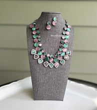Load image into Gallery viewer, German silver Heavy Stone Glass beads Cz Statement Necklace set
