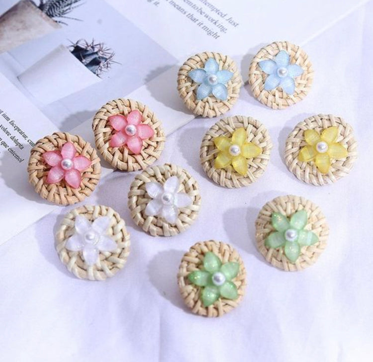 Rattan Resin Flower Pearl Earrings for women  IDW