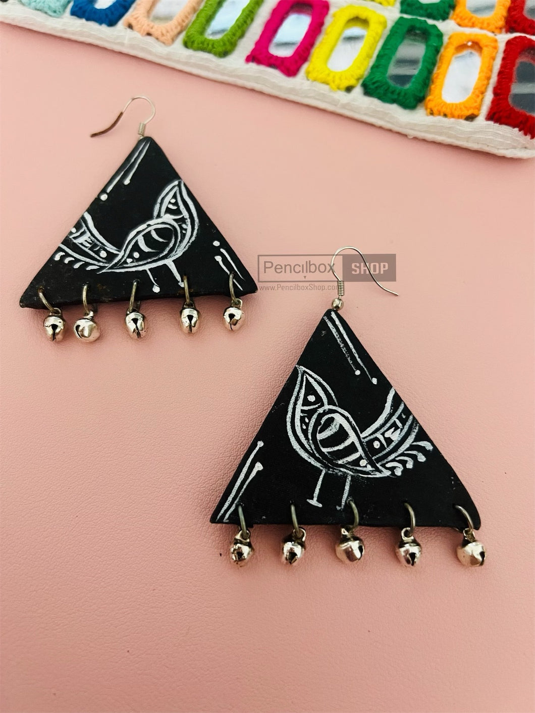 Trikoon Bird Ghunghroo Handmade handpainted Earrings
