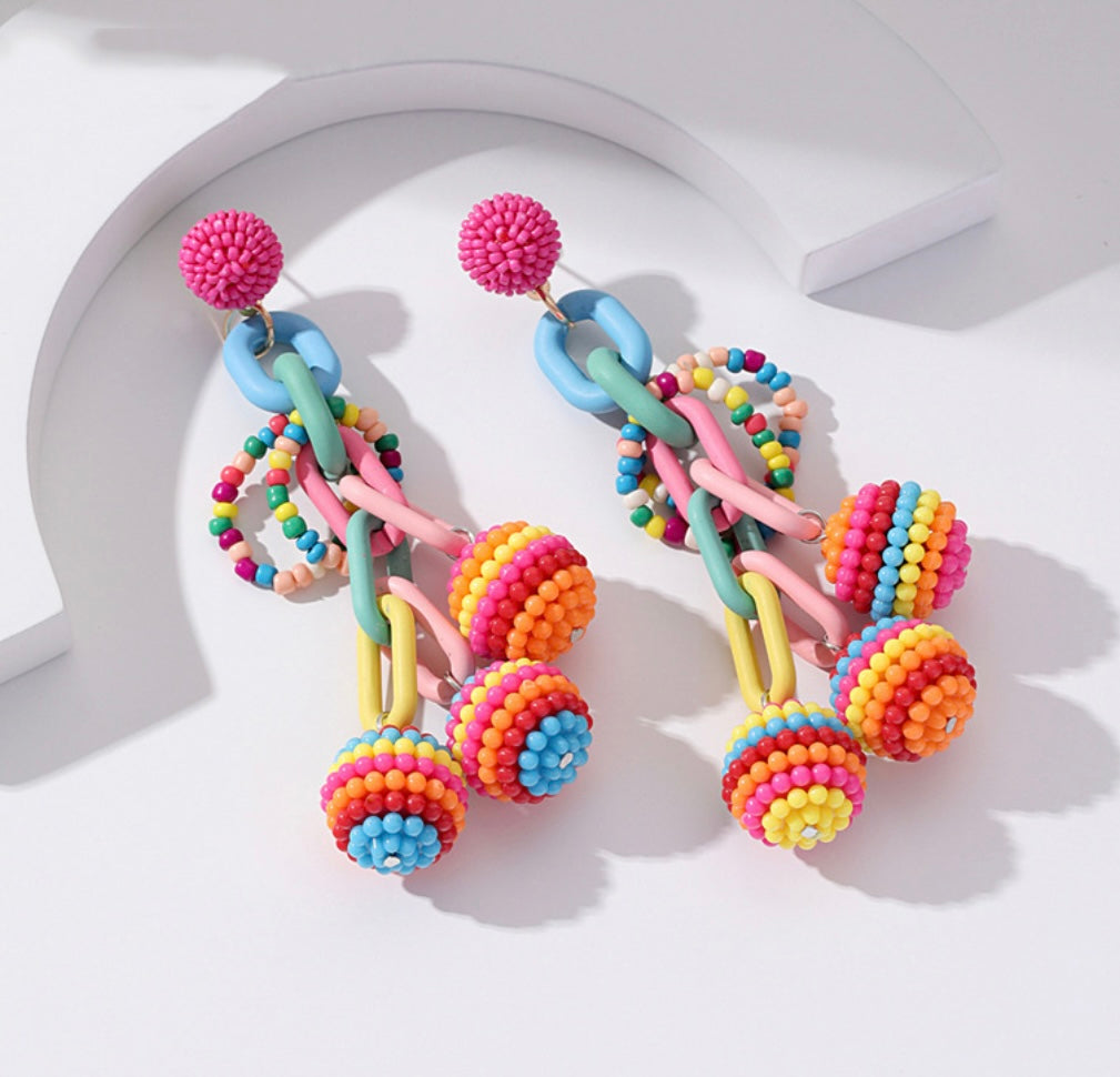 Multicolor beaded Tassel Long Earrings IDW