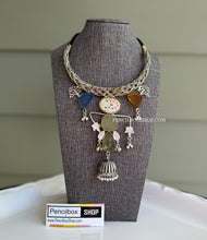 Load image into Gallery viewer, Contemporary Silver multicolor Natural Stone Hasli Jhumka Necklace
