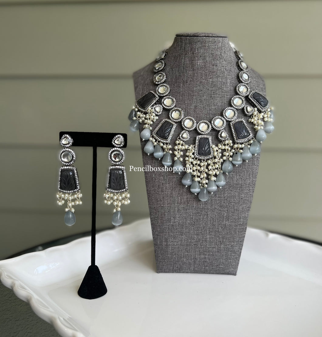 Ruhi Premium Statement Designer Uncut kundan Polki Pearl Necklace set