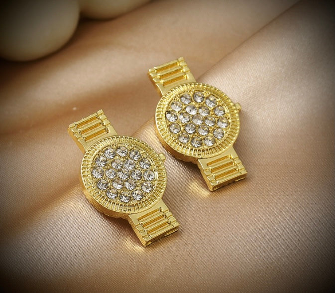 Watch Golden Diamond Studded Stud Earrings,925 sterling silver post comes in Gift box IDW women jewelry