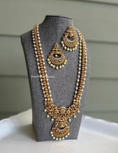 Load image into Gallery viewer, Multicolor cz  kemp stone pearl Necklace set temple Haram jewelry
