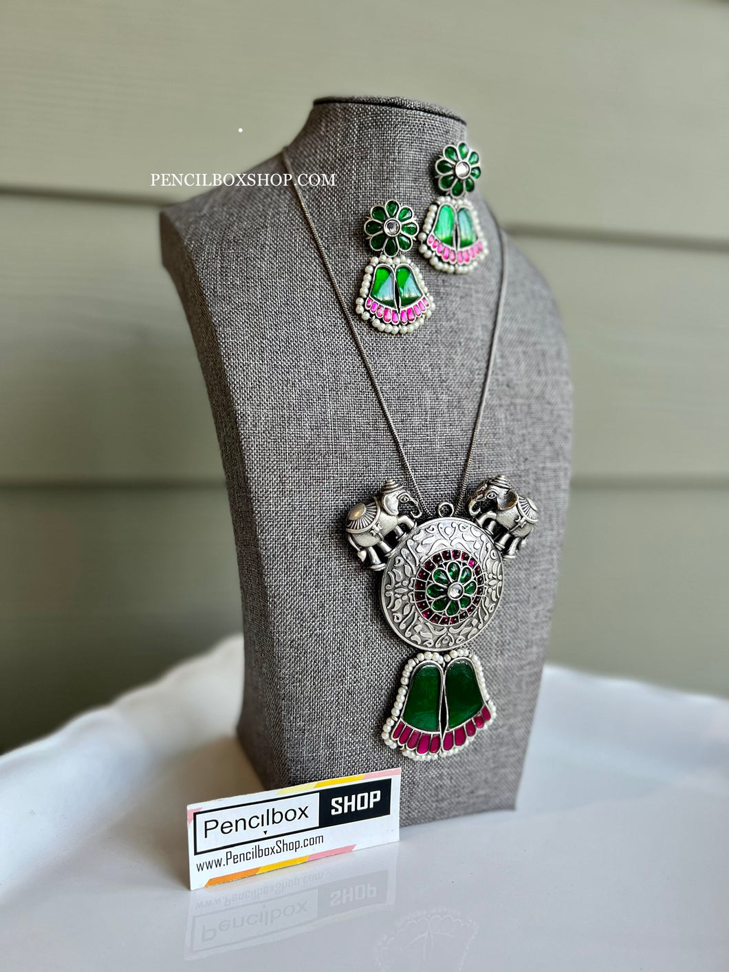 German silver Elephant Long Chain Designer silver Big pendant necklace set