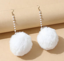 Load image into Gallery viewer, Pom pom fur ball Pearl Hanging earrings IDW
