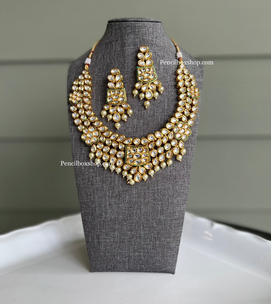 Rahila Kundan White Heavy Statement Designer Piece Necklace set