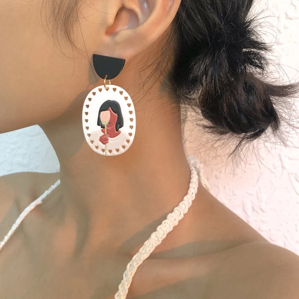 Acrylic White brown abstract Earrings IDW