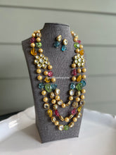 Load image into Gallery viewer, Rani Multicolor Glass Beads Kundan Premium Designer Three layered Necklace set
