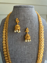 Load image into Gallery viewer, Temple Gold matte Finish Haram Lakshmi ji Copper based necklace set
