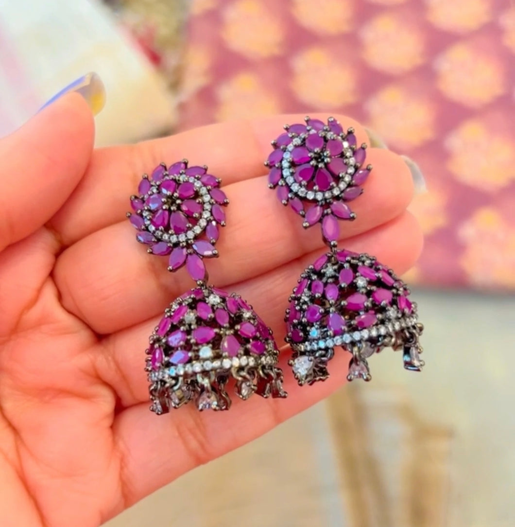American Diamond Premium medium Flower Jhumki earrings