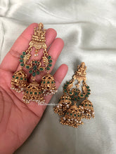 Load image into Gallery viewer, Amrapali Temple Lakshmi ji kemp stone Jhumka Earrings
