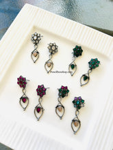 Load image into Gallery viewer, German silver Glass Stone Flower hanging Stone Earrings
