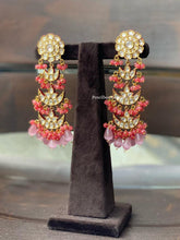Load image into Gallery viewer, Designer Statement Layered Silver Foiled kundan Pink earrings
