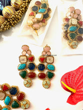 Load image into Gallery viewer, Brass Carved Stones Multicolor Hanging Earrings
