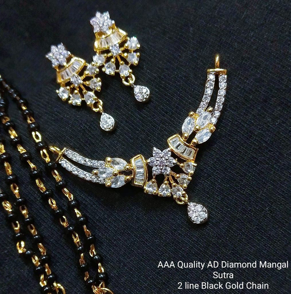 18 Carat Gold Plated Designer cz stone Mangalsutra Black bead necklace set chain for women