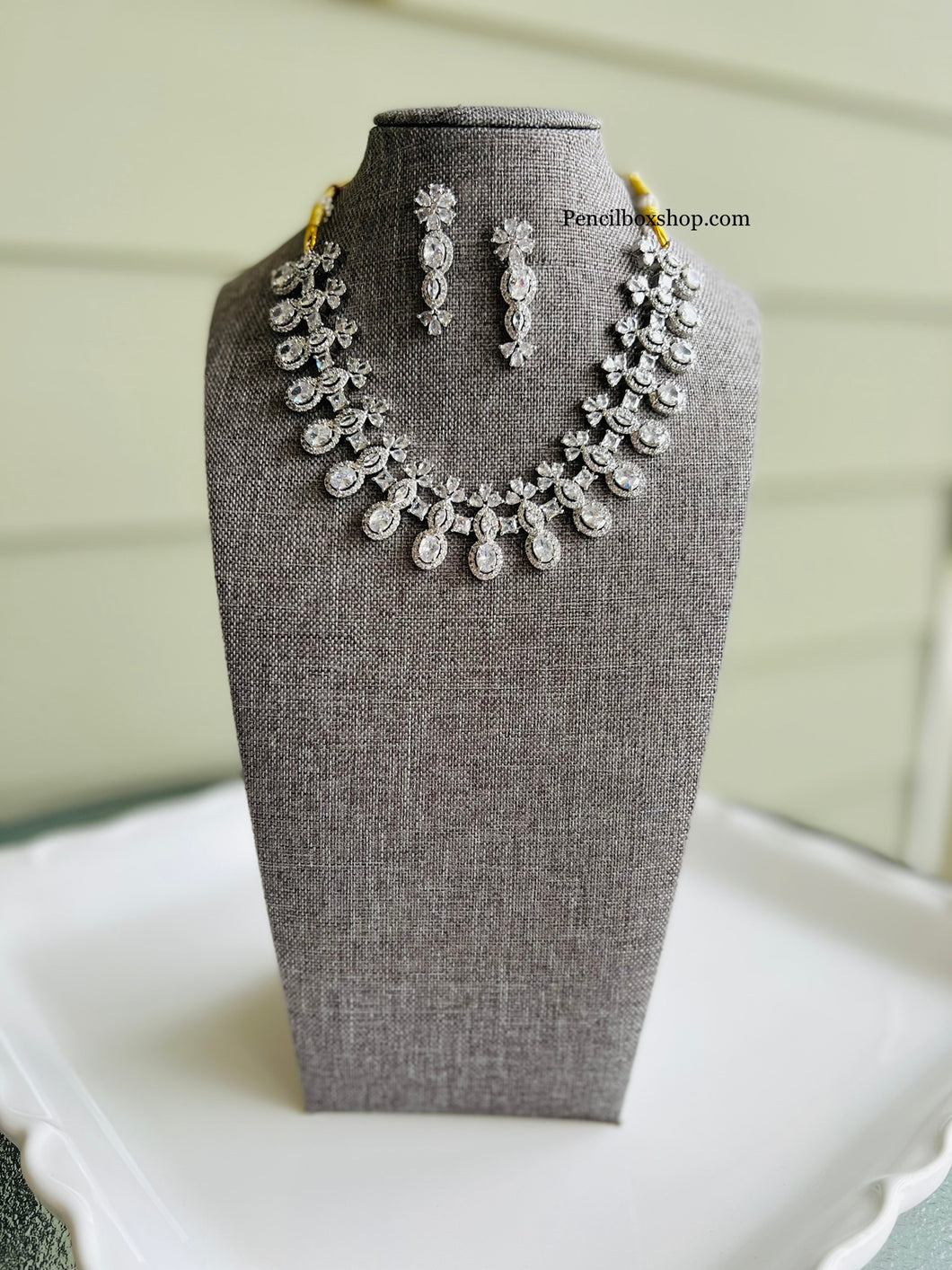 American Diamond Silver Simple Elegant Necklace set