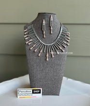 Load image into Gallery viewer, Dual Tone Statement  Designer American Diamond Victorian Polish Hanging Necklace set
