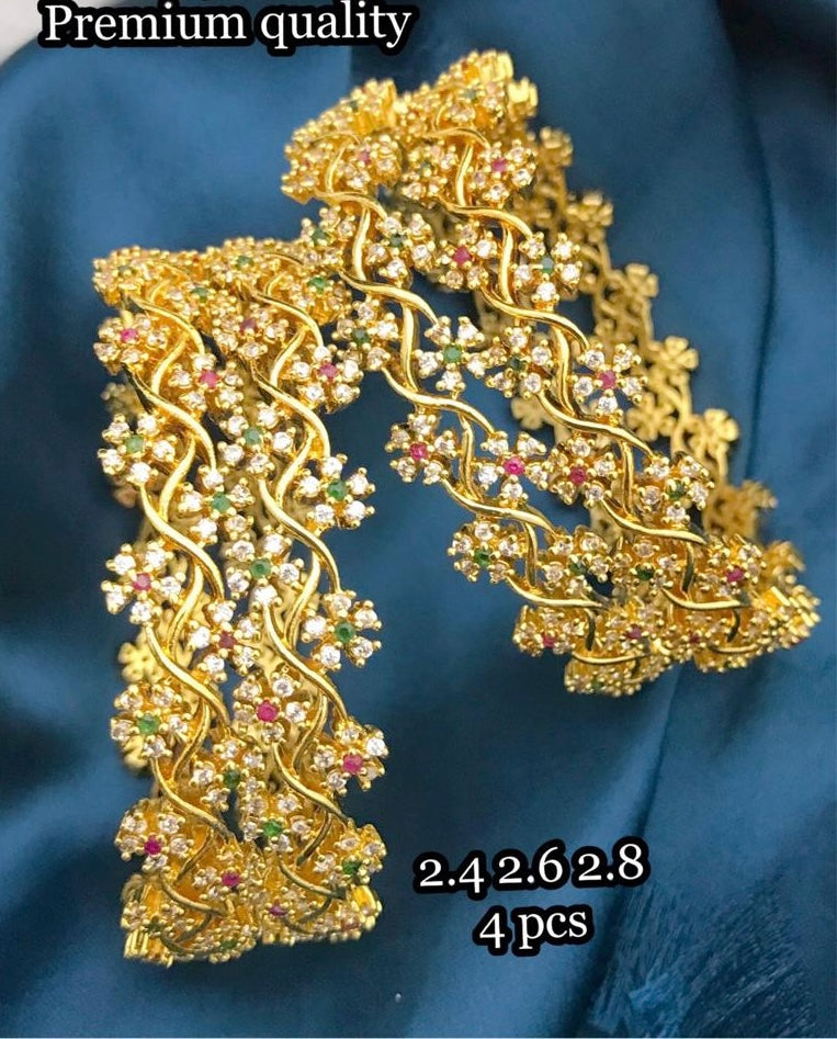Flower Multicolor Set of 4 Cz Golden bangle set