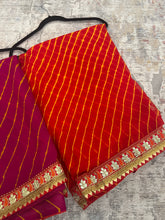 Load image into Gallery viewer, Leheriya Golden Zari Border Saree Elegant
