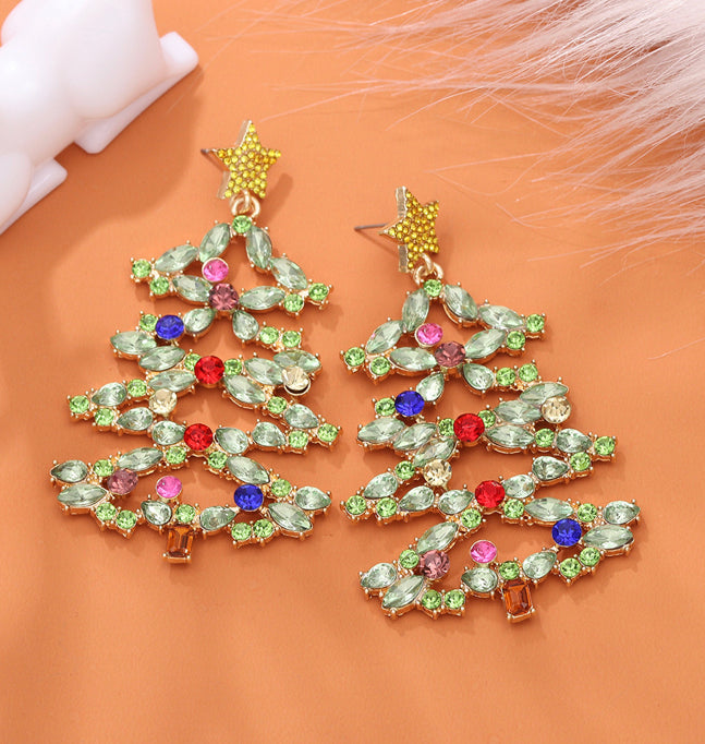 Christmas tree Rhinestone Big Crystal Earrings IDW