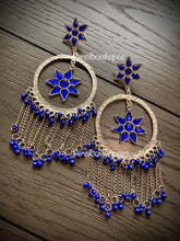 Load image into Gallery viewer, Flower Star Shape Long tassel Oxidised Earrings
