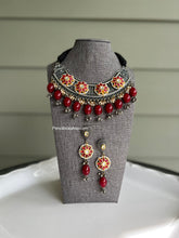 Load image into Gallery viewer, 92.5 Silver Coated German silver pachi Kundan Ruby Stone necklace set
