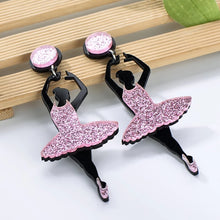 Load image into Gallery viewer, [NEW]Pink Black Acrylic Ballet girl dancing earrings IDW
