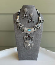 Load image into Gallery viewer, German silver reindeer unique Statement Hasli necklace set
