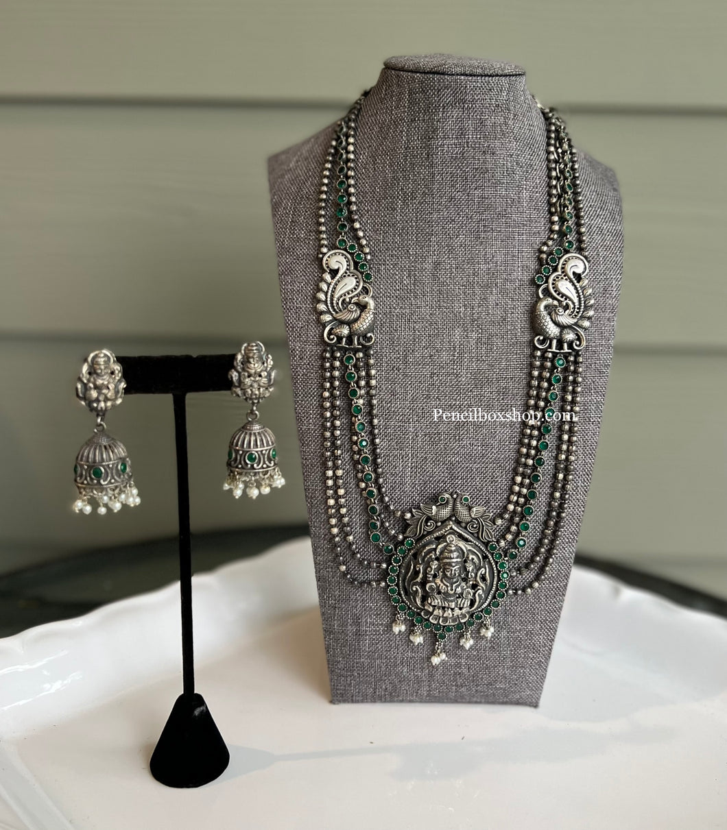 Lakshmi ji German silver lookalike layered Long Necklace set