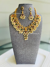 Load image into Gallery viewer, Navratna guttapusalu Vishnu god real Kemp stone Cz Copper based necklace set
