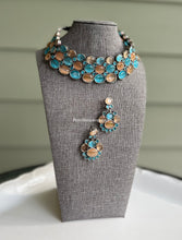 Load image into Gallery viewer, German Silver Statement Glass Stone three layered Choker Necklace set
