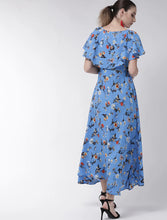 Load image into Gallery viewer, Sky blue Floral collar maxi Dress 40size
