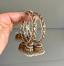 Load image into Gallery viewer, Stone Three Jhumki Hanging multicolor/Golden Pair of Bangles
