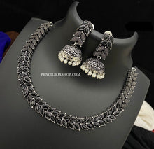 Load image into Gallery viewer, German silver Jhumka design simple sleek necklace set
