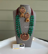 Load image into Gallery viewer, Multicolor Temple Long Real Kemp stone Haram Necklace Set

