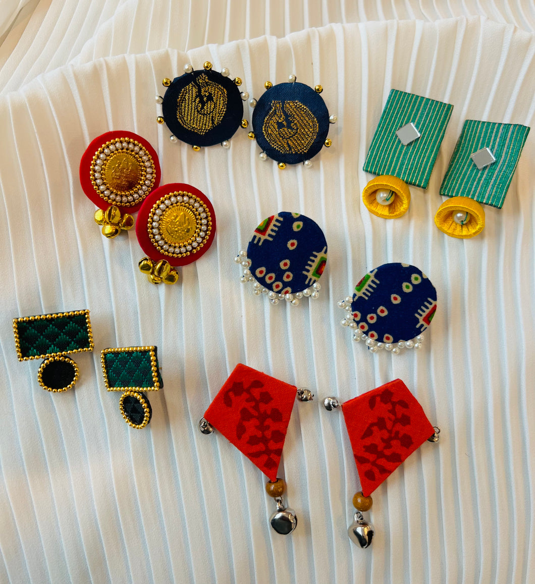 100% Handmade Saree Fabric Medium Size Stud Earrings