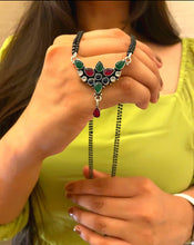 Load image into Gallery viewer, German silver Double chain Black beads Mangalsutra Necklace
