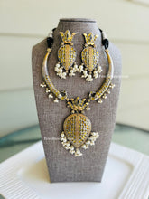 Load image into Gallery viewer, German silver Lookalike Dual tone Peacock Lotus Hasli Necklace set

