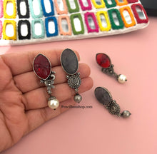 Load image into Gallery viewer, Contemporary German silver Natural Stone Peacock Pearl Stone earrings
