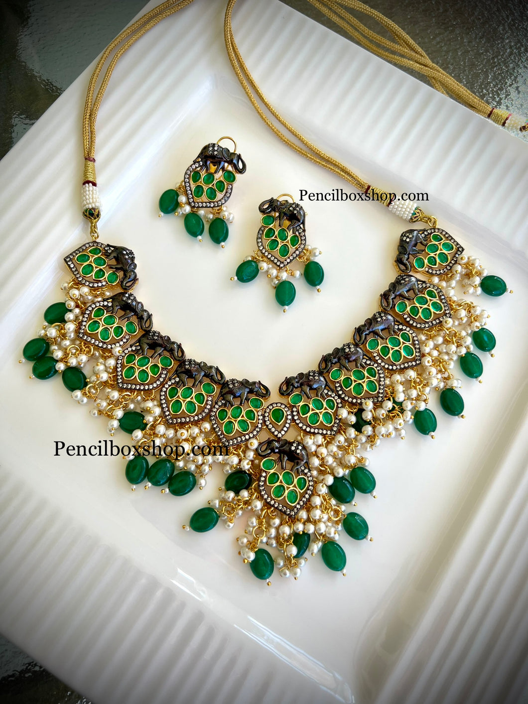 Alizah Elephant  Pachi Kundan necklace set Premium quality
