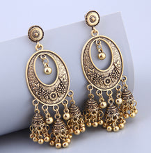 Load image into Gallery viewer, Golden three jhumka German Silver earrings for women
