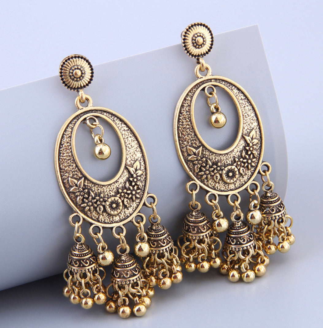 Golden three jhumka German Silver earrings for women