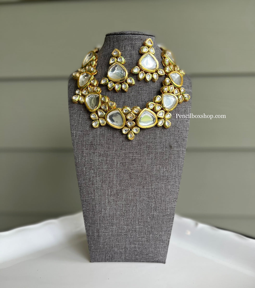 Kundan White Heavy Statement Designer Piece Necklace set