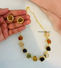 Load image into Gallery viewer, Contemporary Natural Stone brass made Necklace Earrings set
