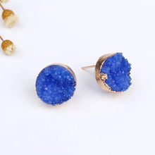 Load image into Gallery viewer, Druzy small Natural Stone Brass Stud Earrings
