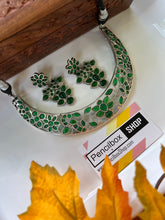 Load image into Gallery viewer, German Silver Flower  Stone Statement Necklace set
