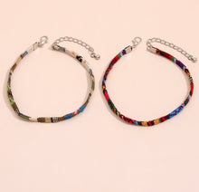 Load image into Gallery viewer, 2 pc multicolor thread braided anklet set for women
