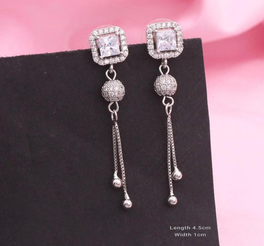 American diamond silver square Cz Earrings